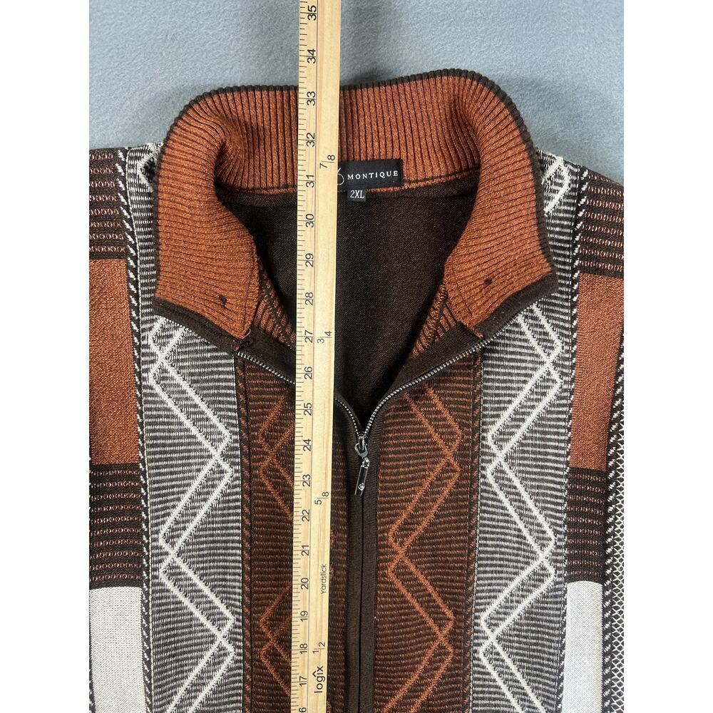 VTG Montique Med 3D Knit Zip Sweater 80s Retro Size 2XL Multicolor Hip Hop Style - Picture 12 of 14